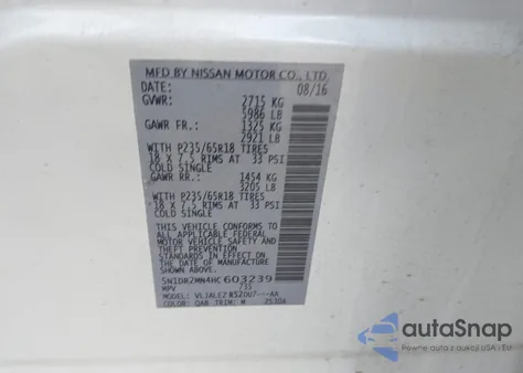 2017 Nissan Pathfinder Sv из США, поврежденный, VIN 5N1DR2MN4HC603239